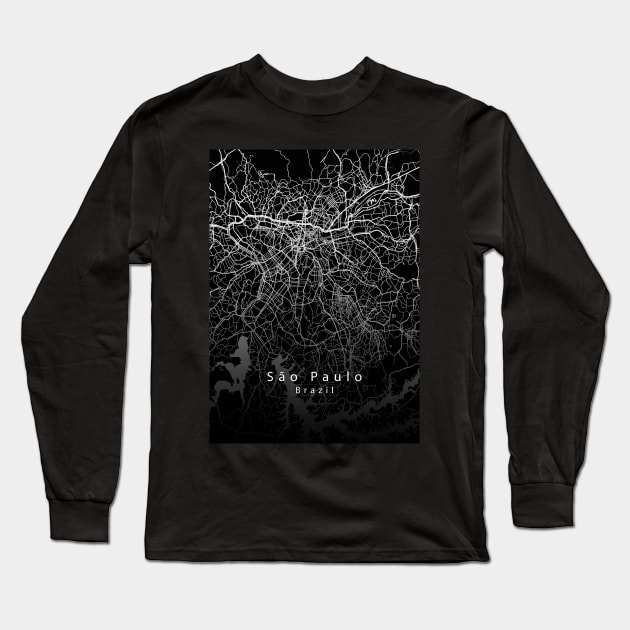 Sao Paulo Brazil City Map dark Long Sleeve T-Shirt by Robin-Niemczyk